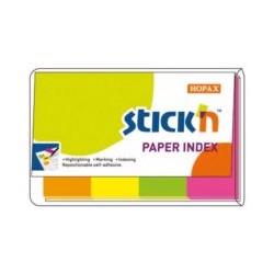 Zakładki Indeksujące Papierowe Stick'n 50x20mm 4 Kol Neon 200szt/opak 21205 070858